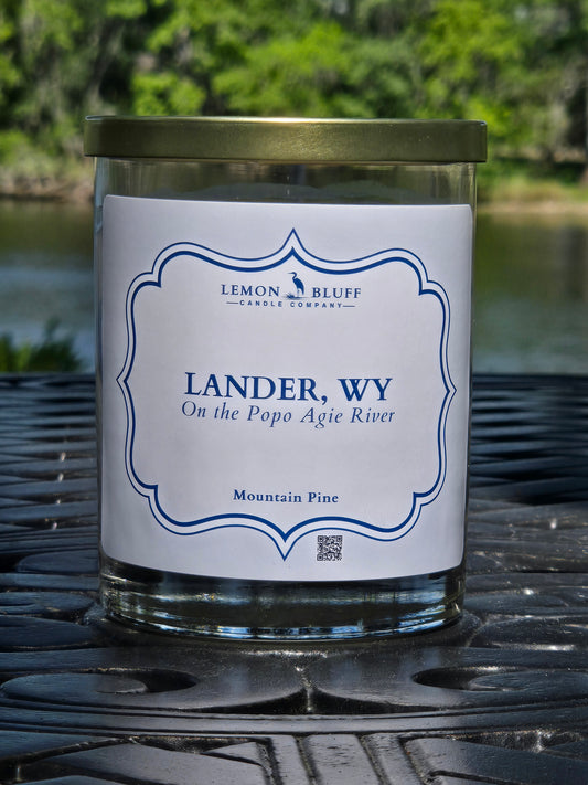 Lander, WY on the Popo Agie River Candle - Pine Scent