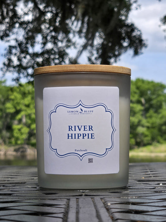River Hippie Candle- Patchouli, Camphor, Amber Scent