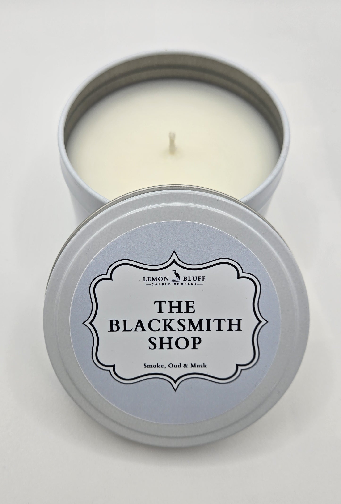 The Blacksmith Shop Candle Tin - Smoke, Oud, Musk Scent