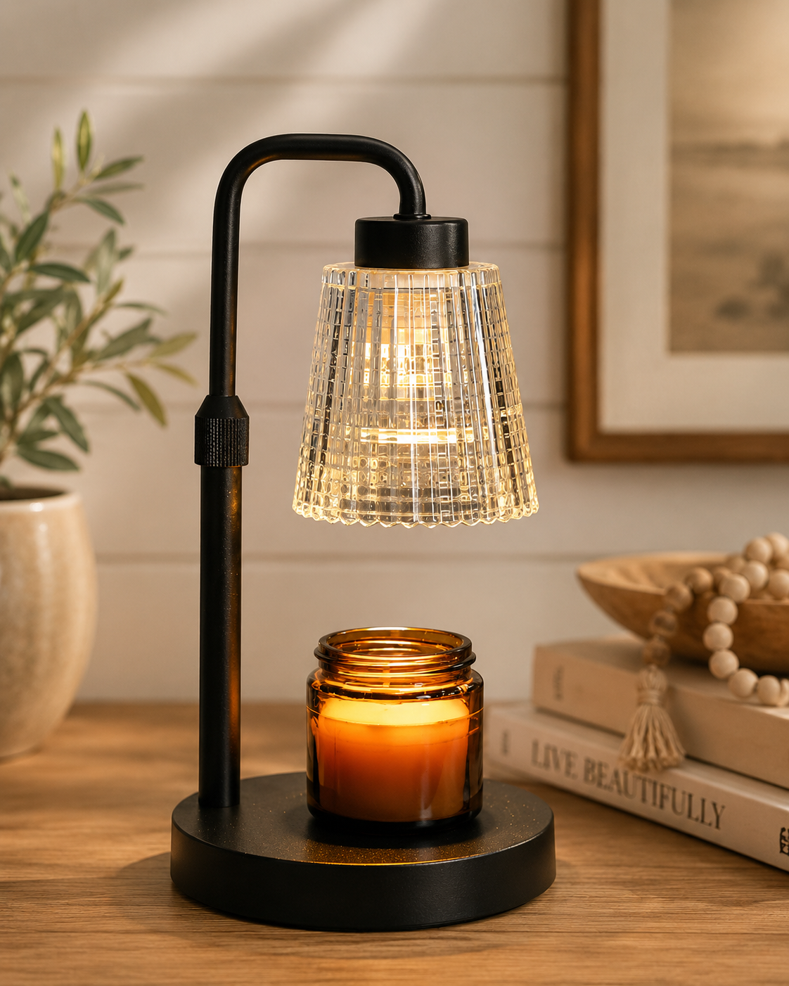 Candle Warmer Lamp — Black & Glass