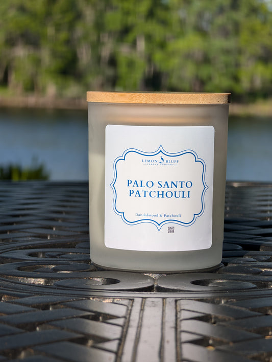 Palo Santo Patchouli Candle- Sandalwood, Light Patchouli, Lavender Scent