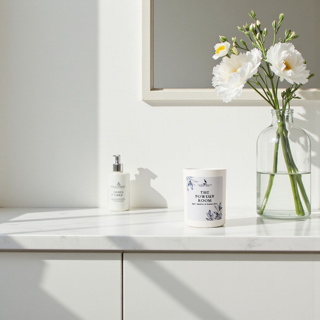 The Powder Room Candle - Powdery Rose, Amber, Light Vanilla Scent