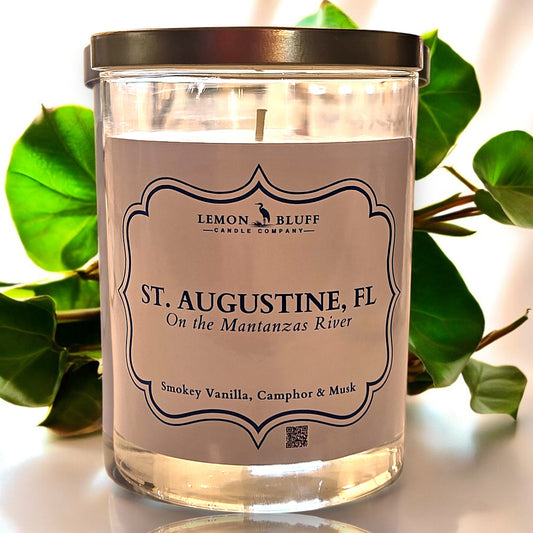 St. Augustine, FL on the Mantanzas River Candle- Smoke, Oud, Leather Scent