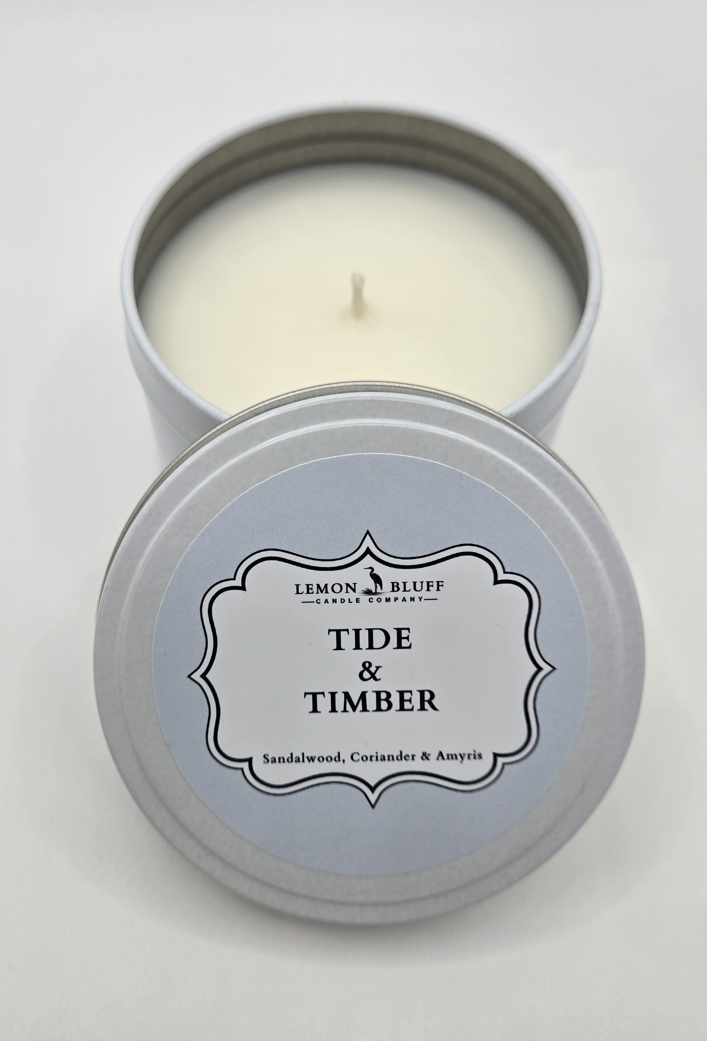Tide & Timber Candle Tin- Sandalwood, Coriander, Amyris Scent