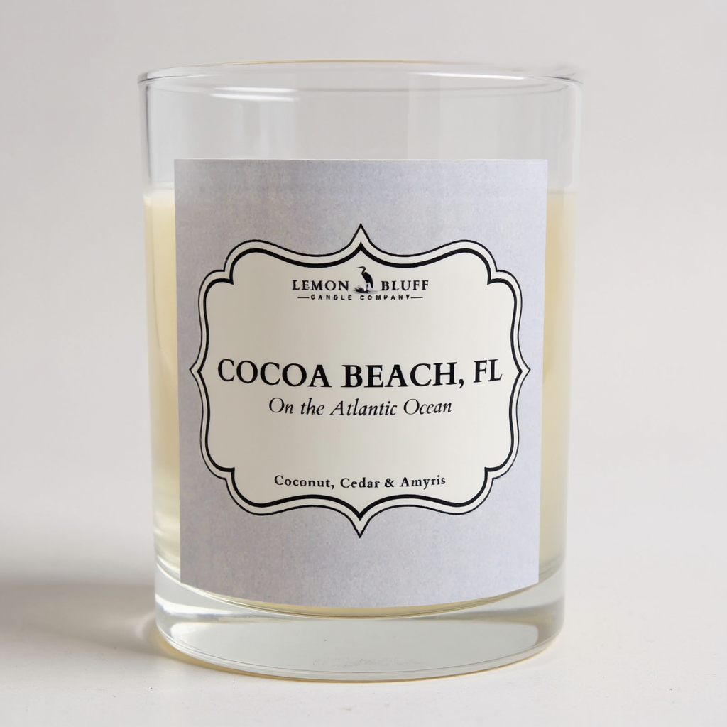 Cocoa Beach, FL on the Atlantic Ocean Candle - Coconut, Cedar, Amyris Scent