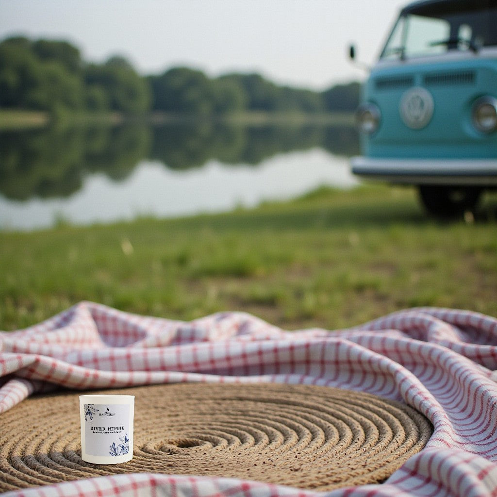 River Hippie Candle- Patchouli, Camphor, Amber Scent