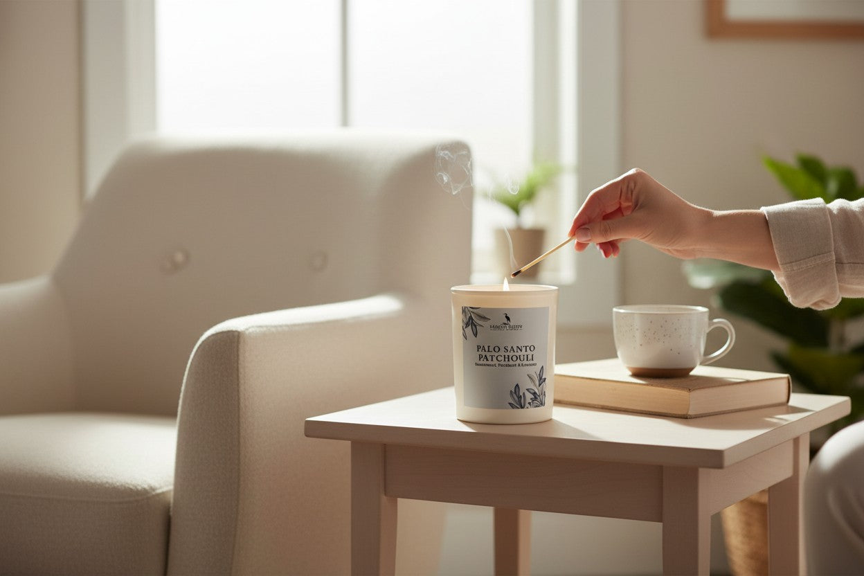 Palo Santo Patchouli Candle- Sandalwood, Light Patchouli, Lavender Scent