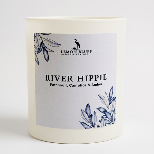 River Hippie Candle- Patchouli, Camphor, Amber Scent