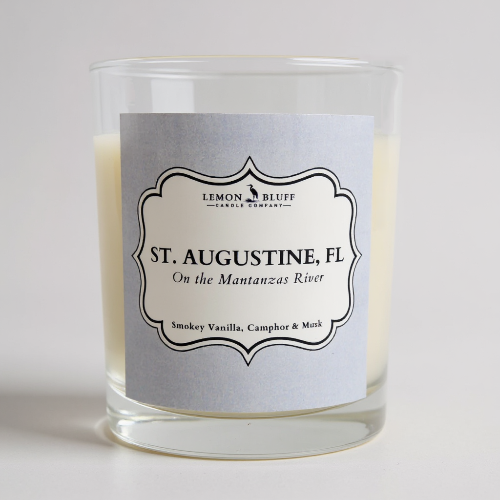 St. Augustine, FL on the Mantanzas River Candle- Smoke, Oud, Leather Scent